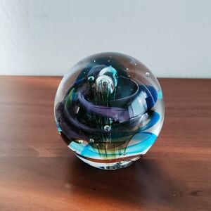 Artistic Glass Paperweight with Blue and Green Accents - Dynasty Gallery